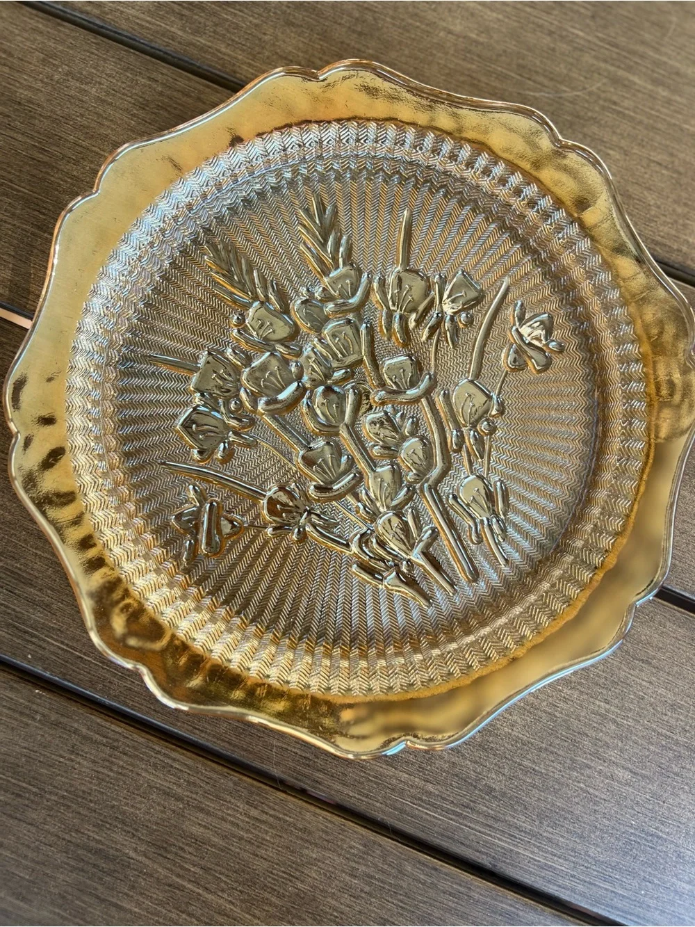 Vintage Jeannette Iris & Herringbone Carnival Glass Plate ✨
